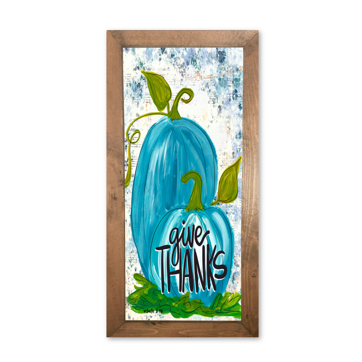 Give Thanks Blue Pumpkins Framed Art