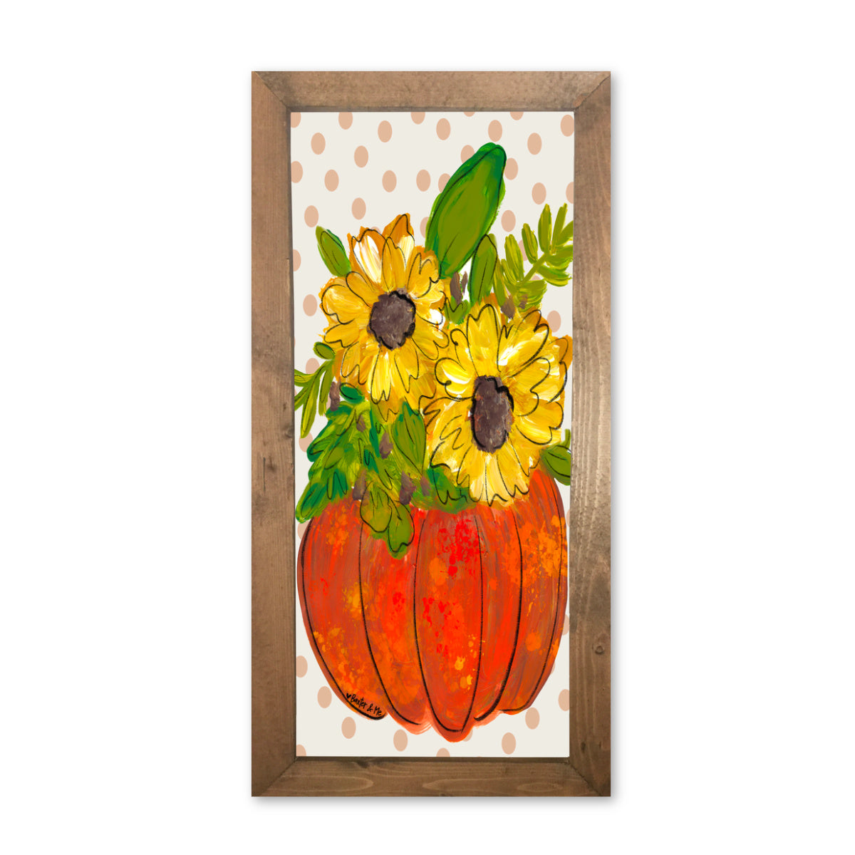 Polka Dot Sunflower Pumpkin Framed Art