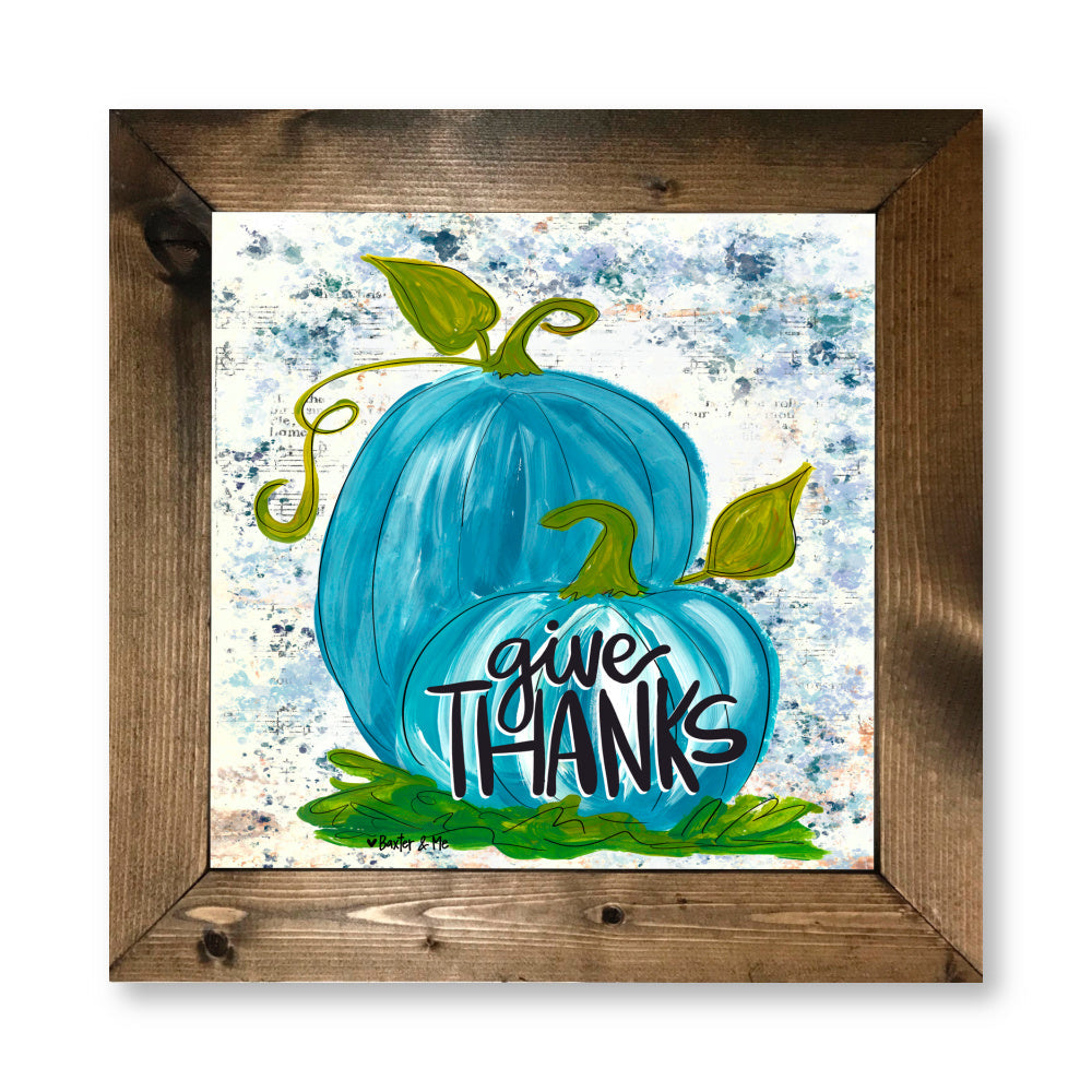 Give Thanks Blue Pumpkins Framed Art