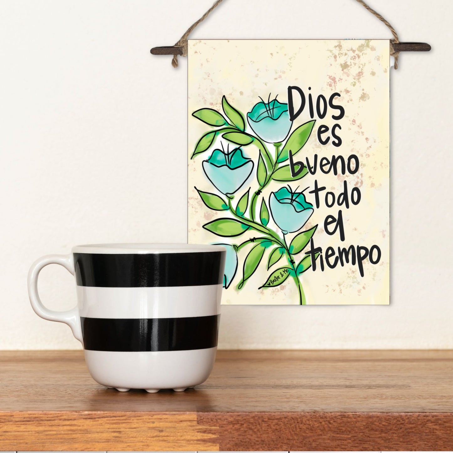 Flores azules Dios es bueno Mini Wall Hanging