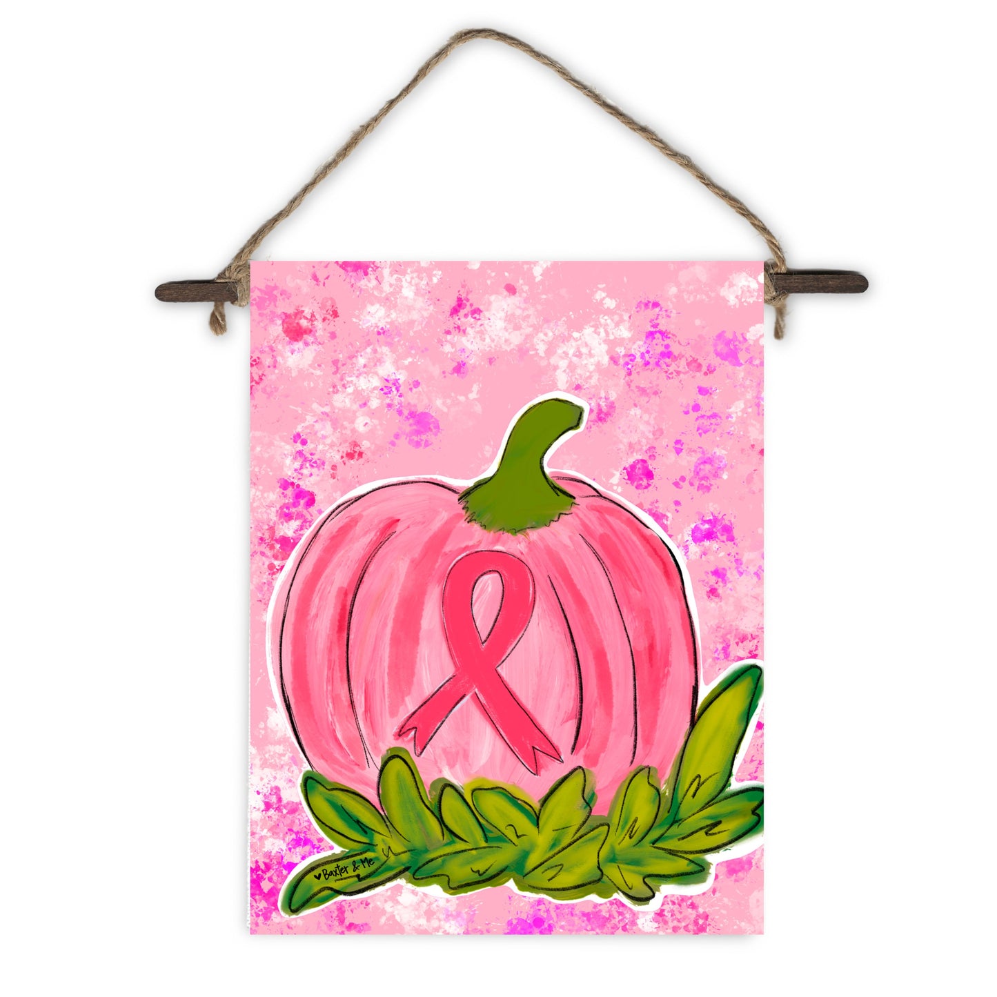 Pink Ribbon Pumpkin Mini Wall Hanging