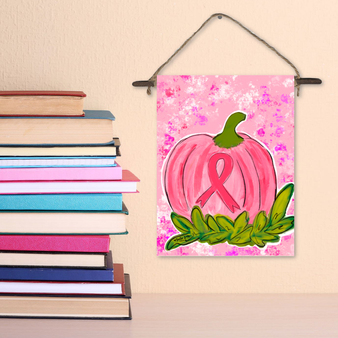 Pink Ribbon Pumpkin Mini Wall Hanging