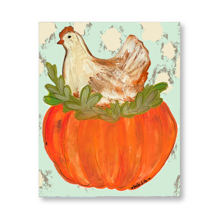Pumpkin Sitting Hen Wrapped Canvas