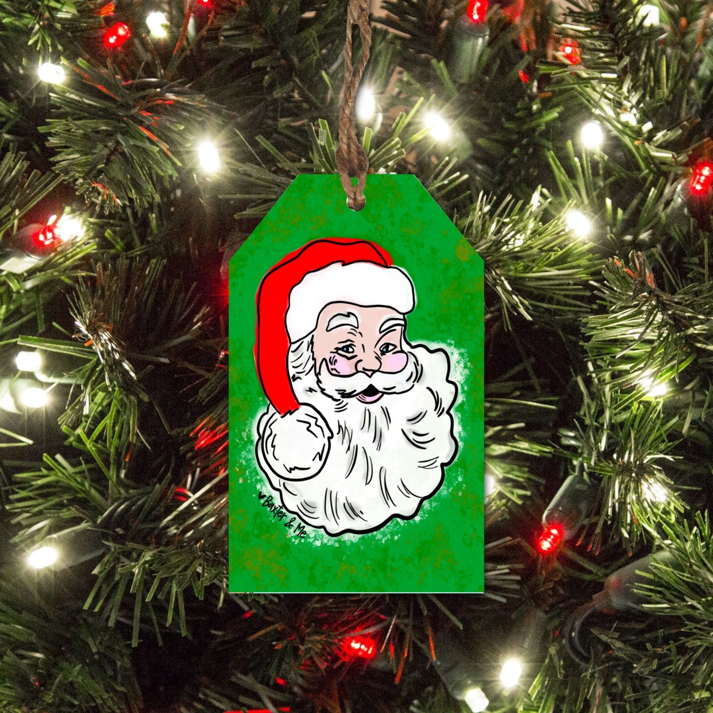 Traditional Green & Red Santa Gift Tag Ornament