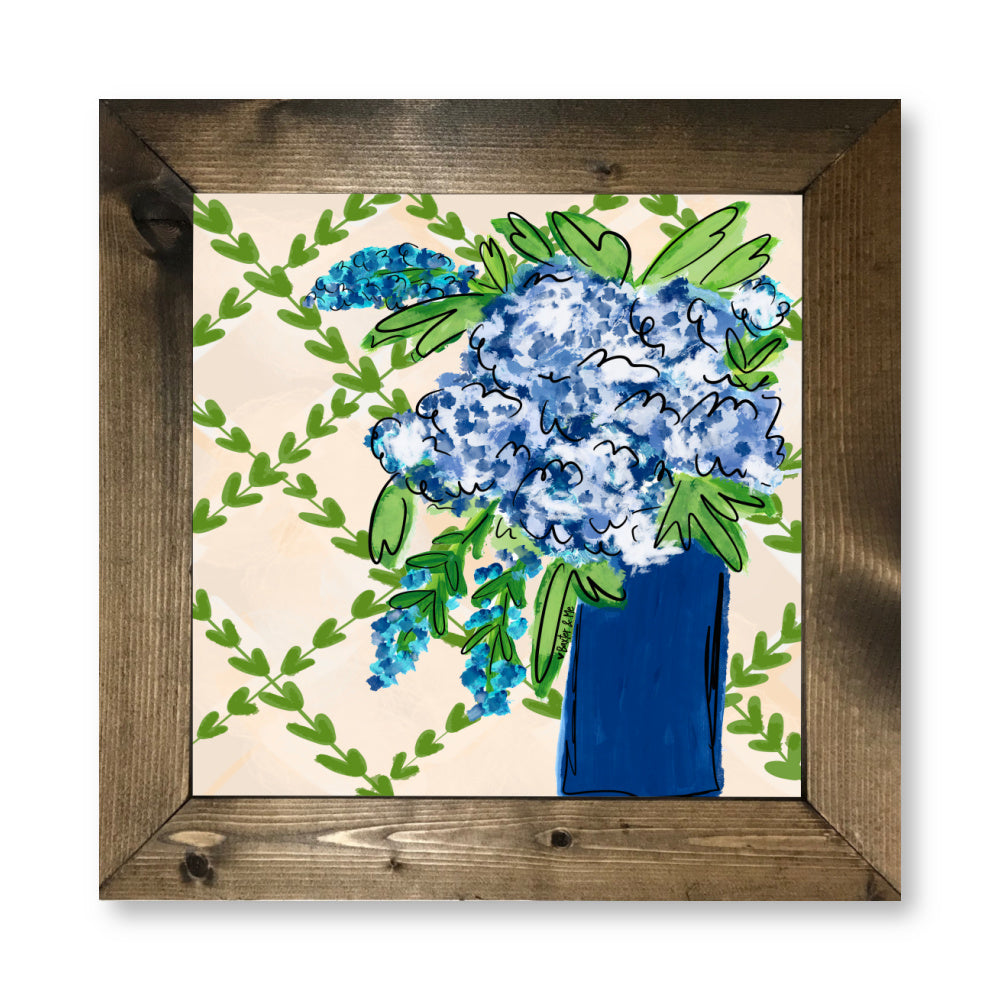 Blue Floral with Greenery Framed Art