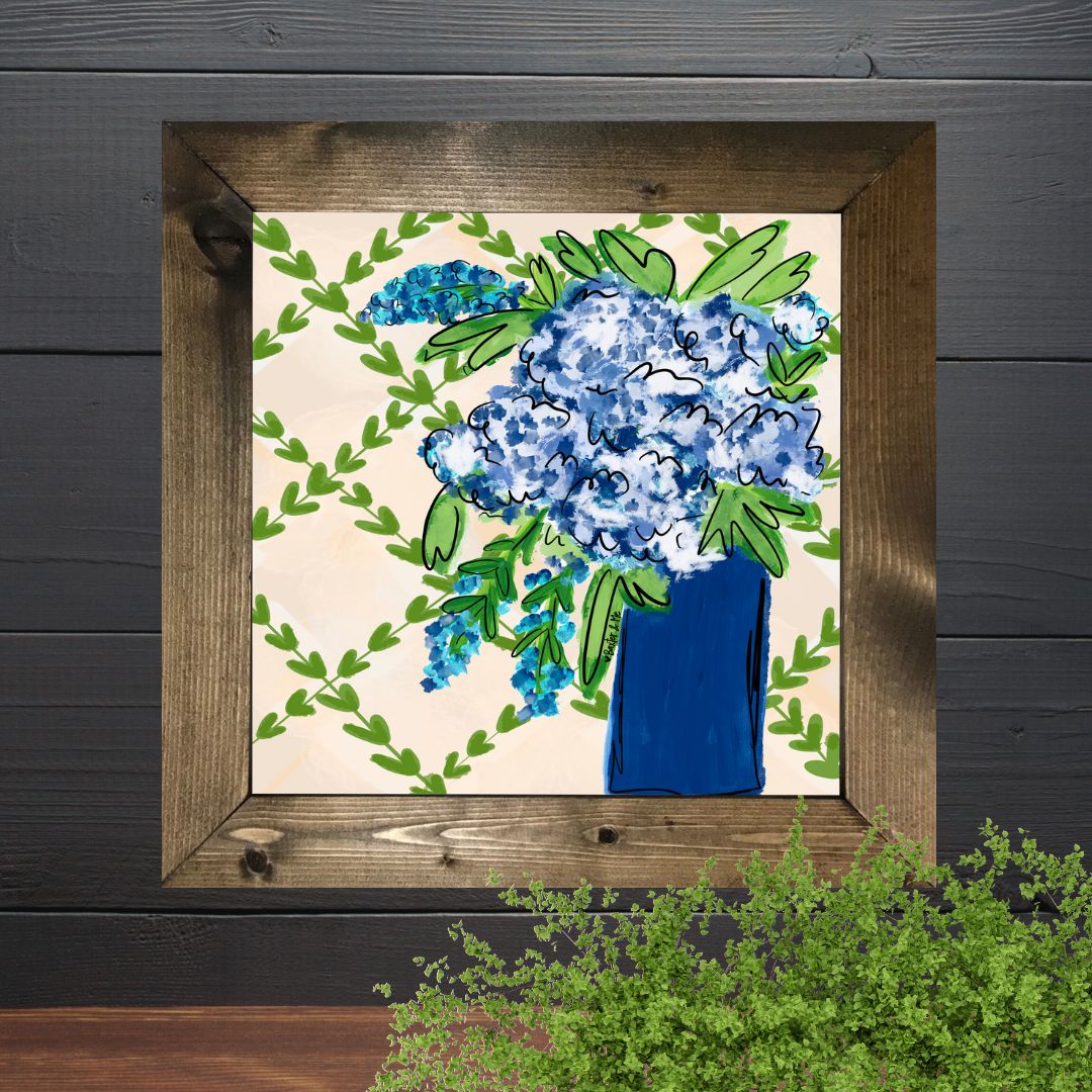 Blue Floral with Greenery Framed Art