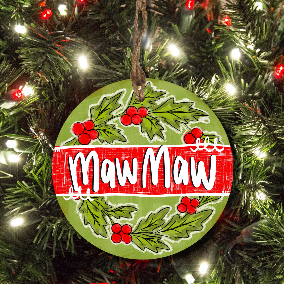 Merry Christmas Holly Berry Wreath Ornament
