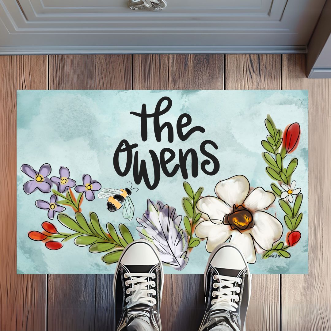 Hello Floral Bee Rug Floormat
