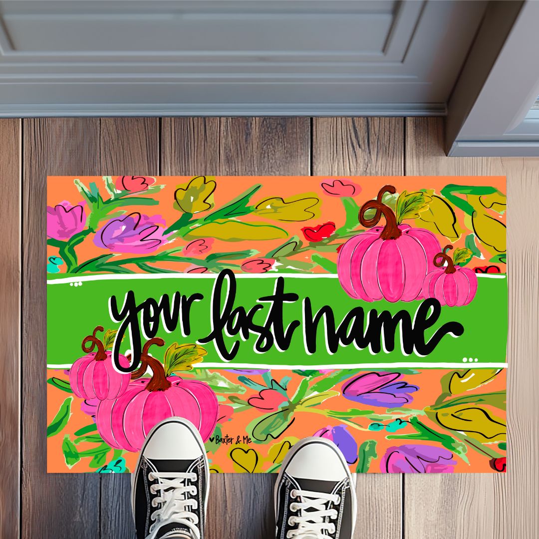 Thankful Pink Pumpkin in Bloom Rug Floormat