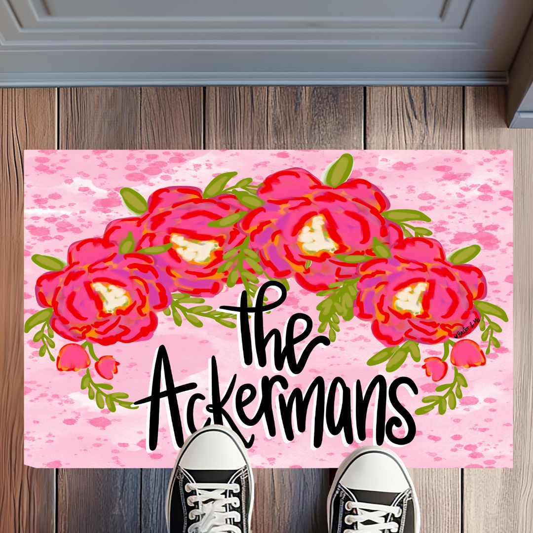 Welcome Love You Bouquet Wreath Rug Floormat