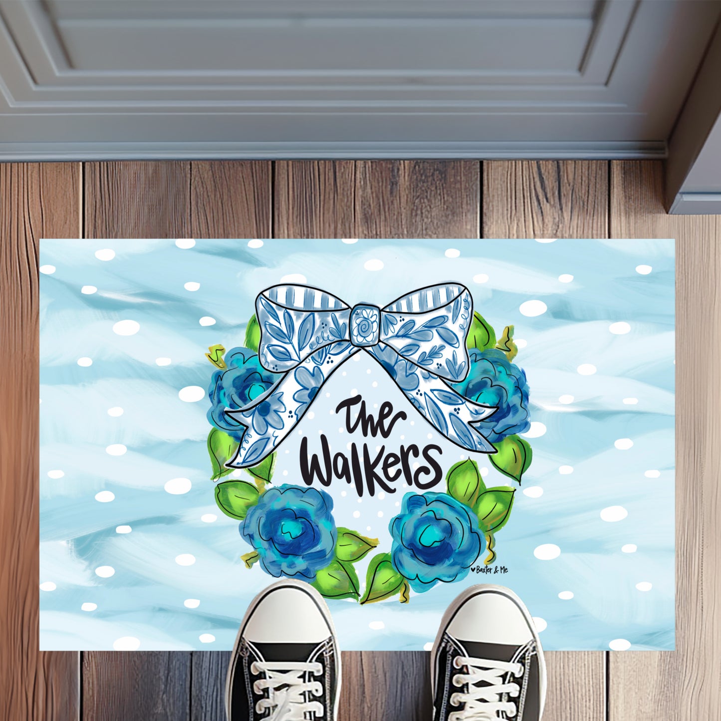 Blue Willow Bow Welcome Rug Floormat