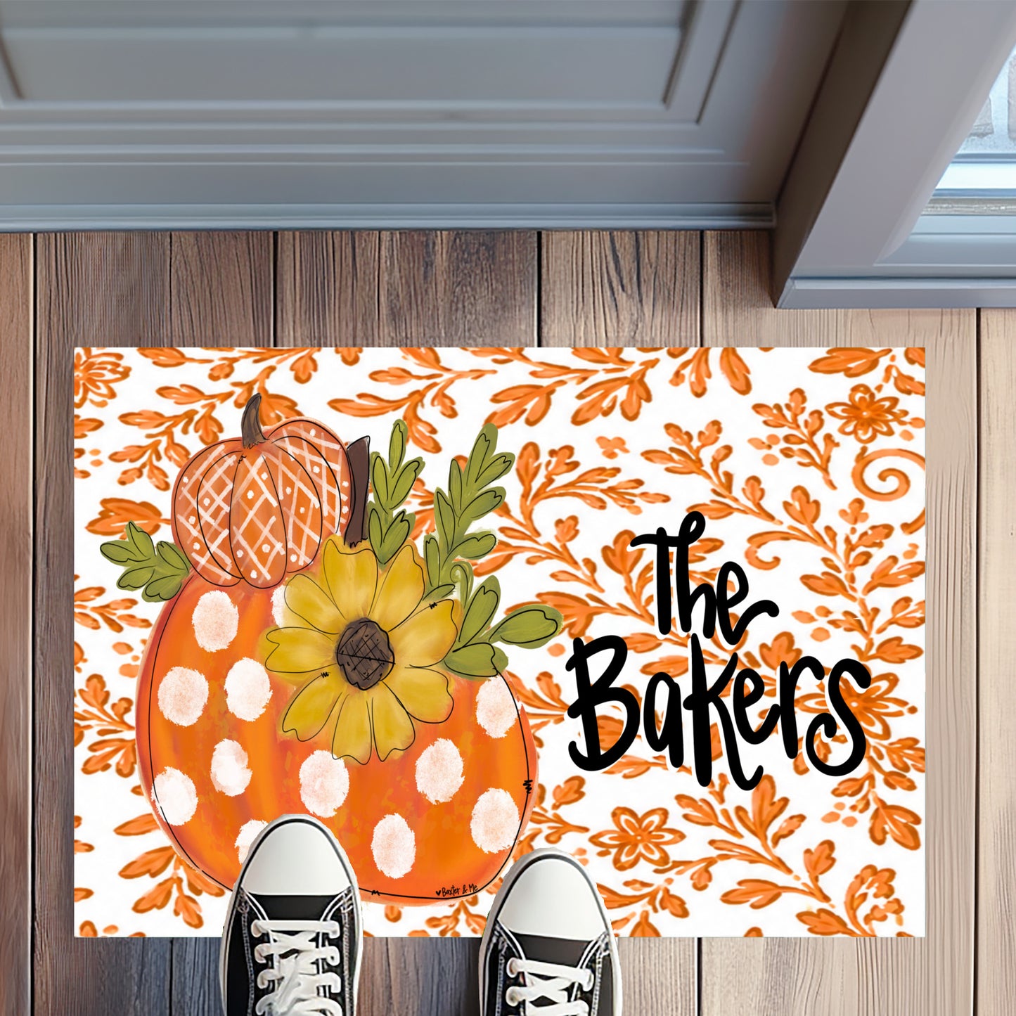 Orange Chinoiserie Harvest Pumpkin Rug Floormat