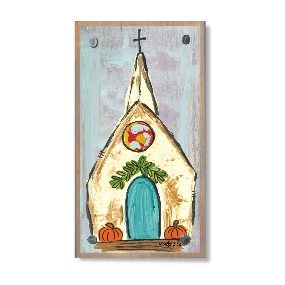Church with Pumpkins Happy Block