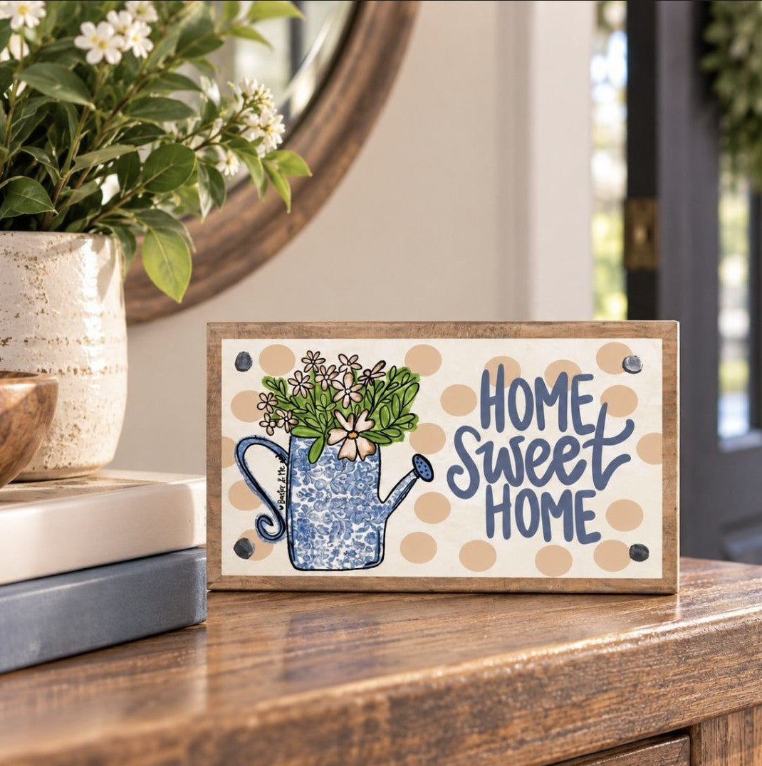 Home Sweet Home Watering Can Happy Block