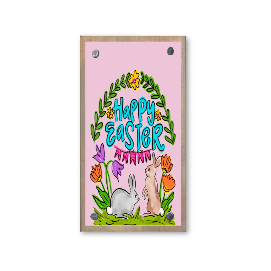 Bunnies with Tulips Happy Block