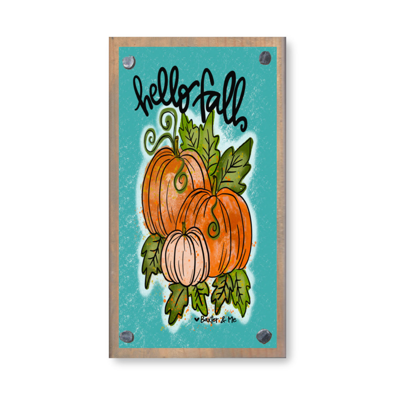 Hello Fall Pumpkin Leaves Happy Block