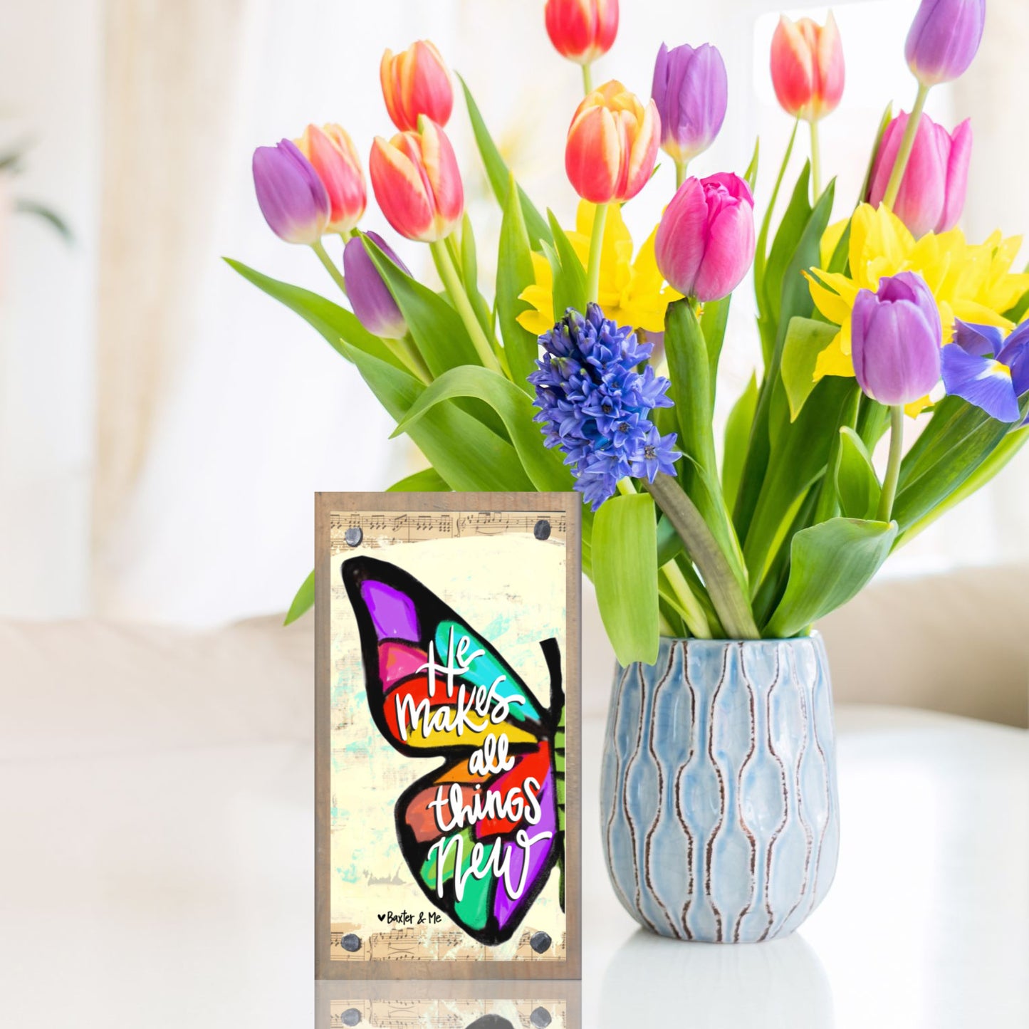 He Makes All Things New Butterfly Happy Block