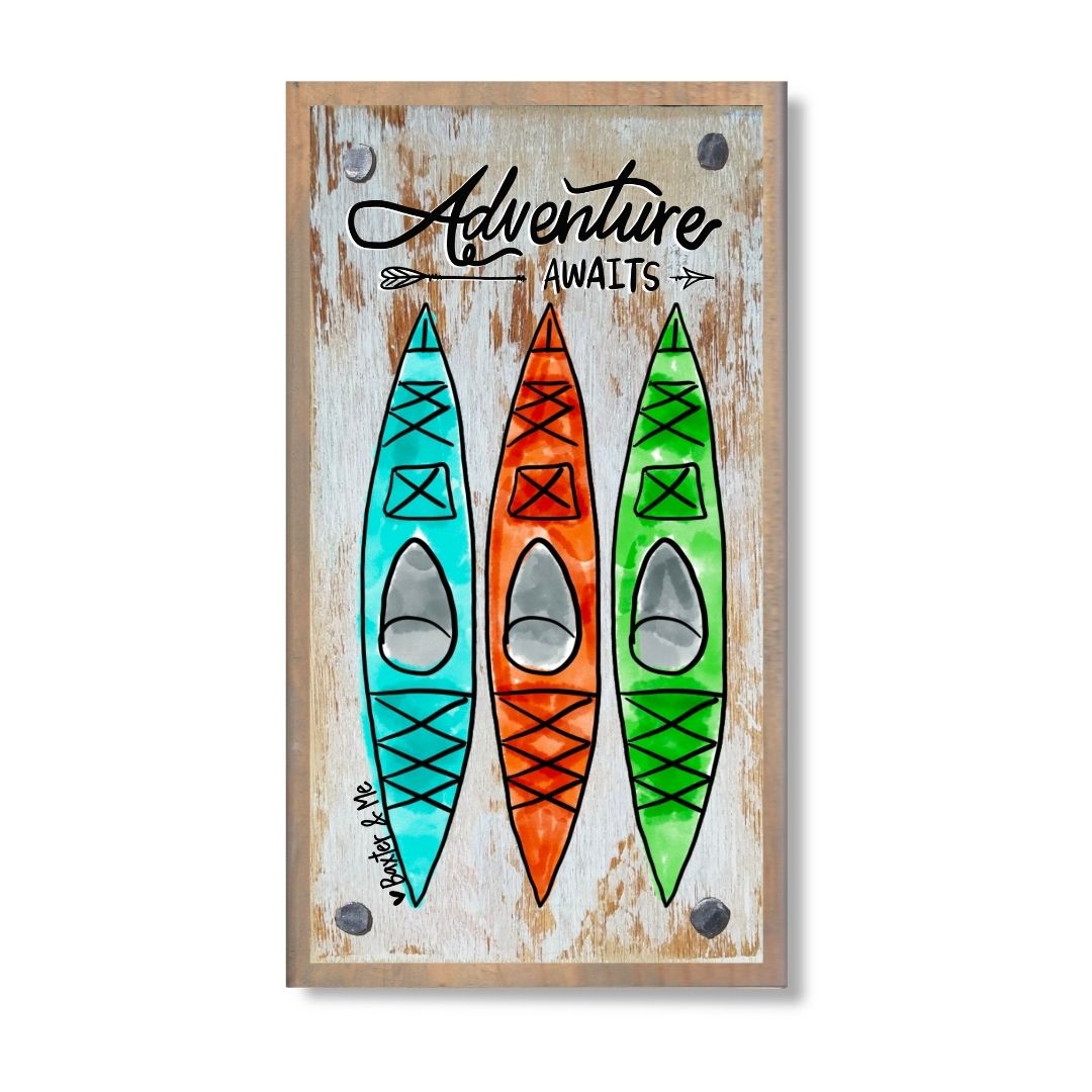 Adventure Awaits Kayak Happy Block