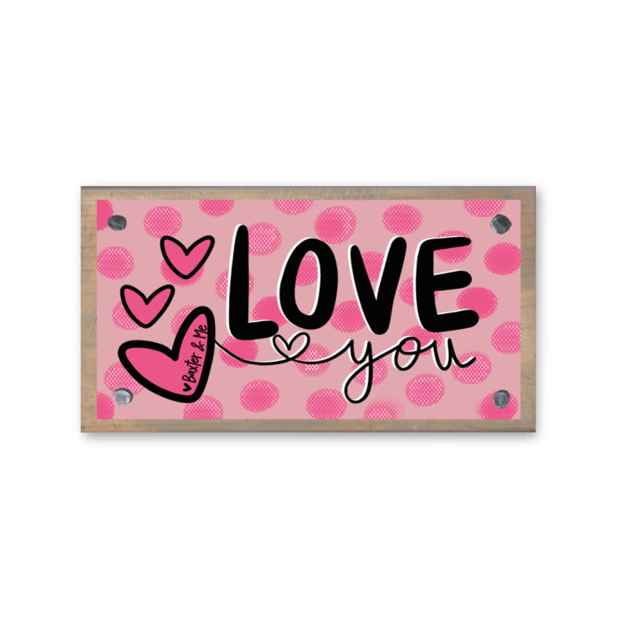 Love You Pink Hearts Happy Block