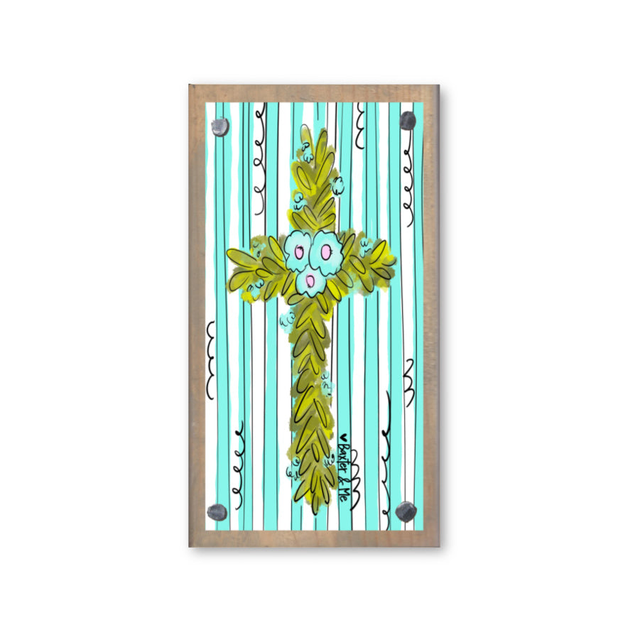 Striped Greenery Cross Happy Block