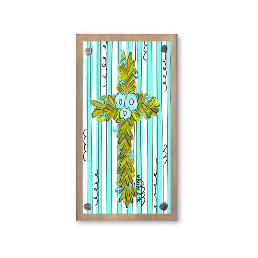 Striped Greenery Cross Happy Block