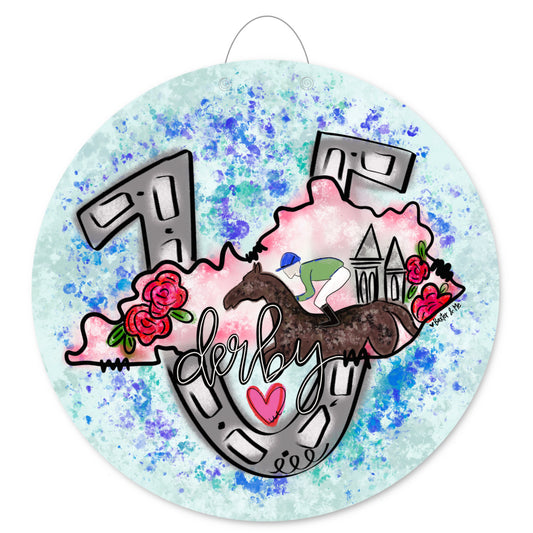 Derby Horseshoe Floral Door Hanger