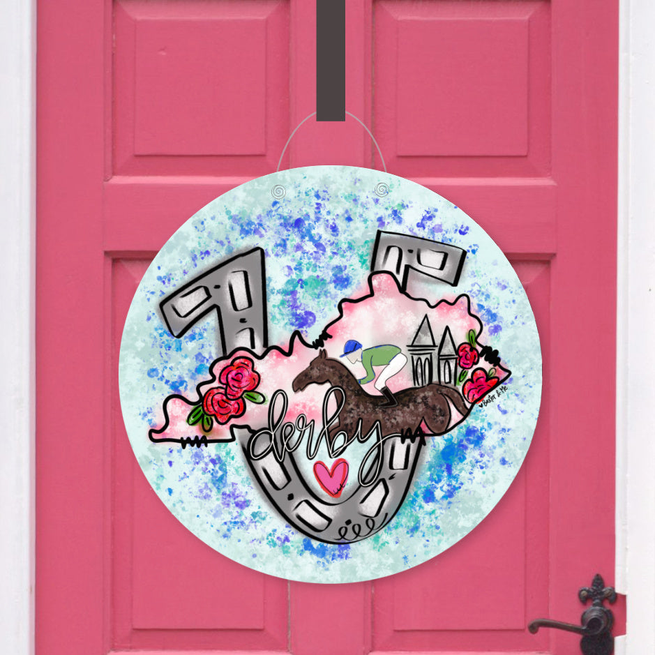 Derby Horseshoe Floral Door Hanger