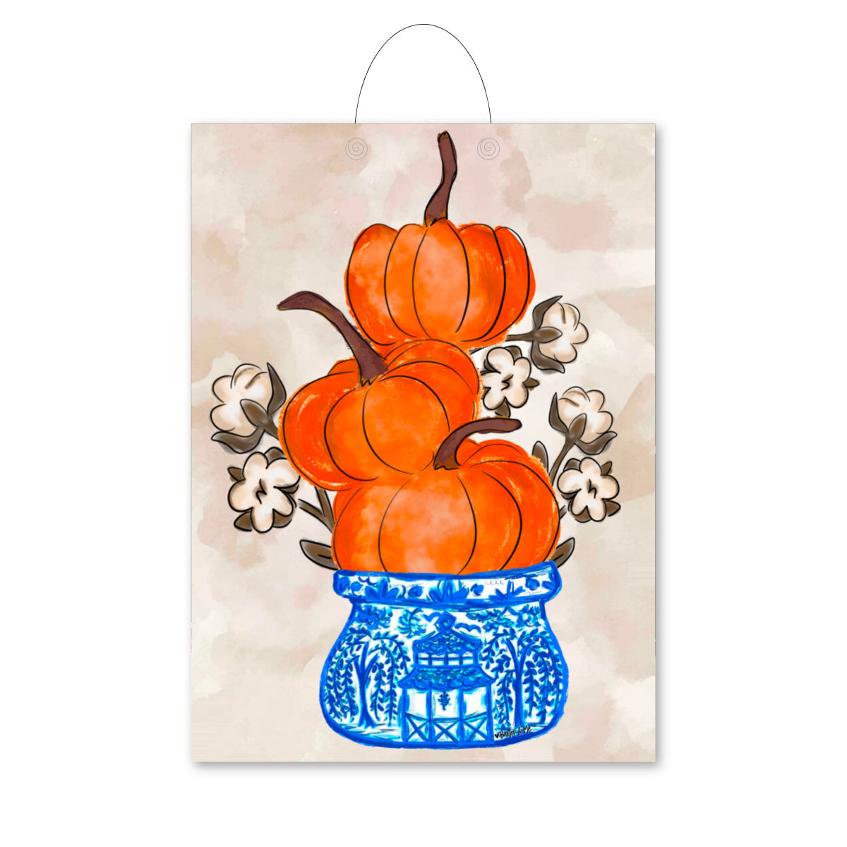 Cotton Pickin Pumpkin Chinoiserie Stack Door Hanger