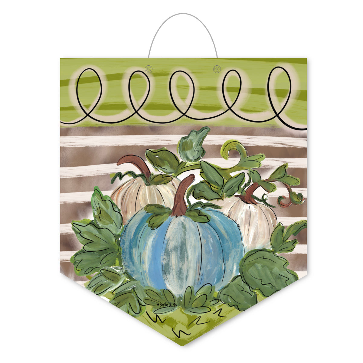 Striped Harvest Blue and White Door Hanger
