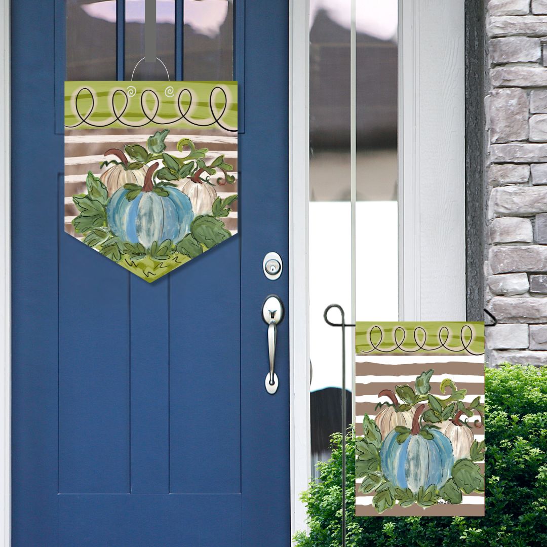 Striped Harvest Blue and White Door Hanger