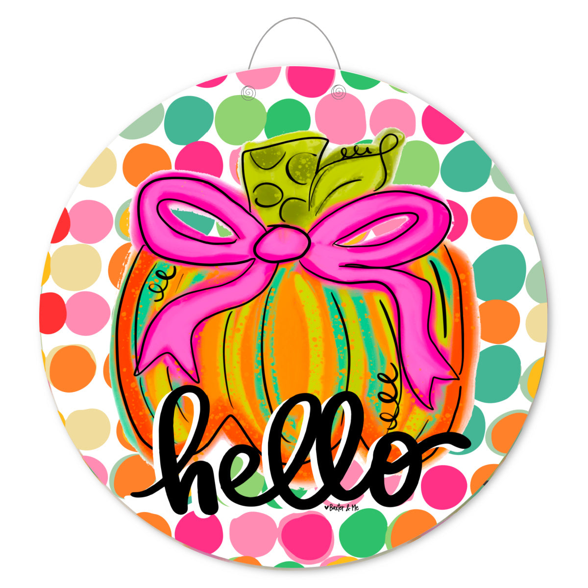 Happy Dot Pink Ribbon Pumpkin Door Hanger