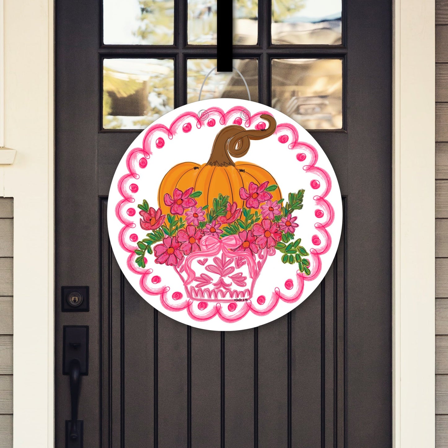 Pretty Pink Scallop Pumpkin Door Hanger
