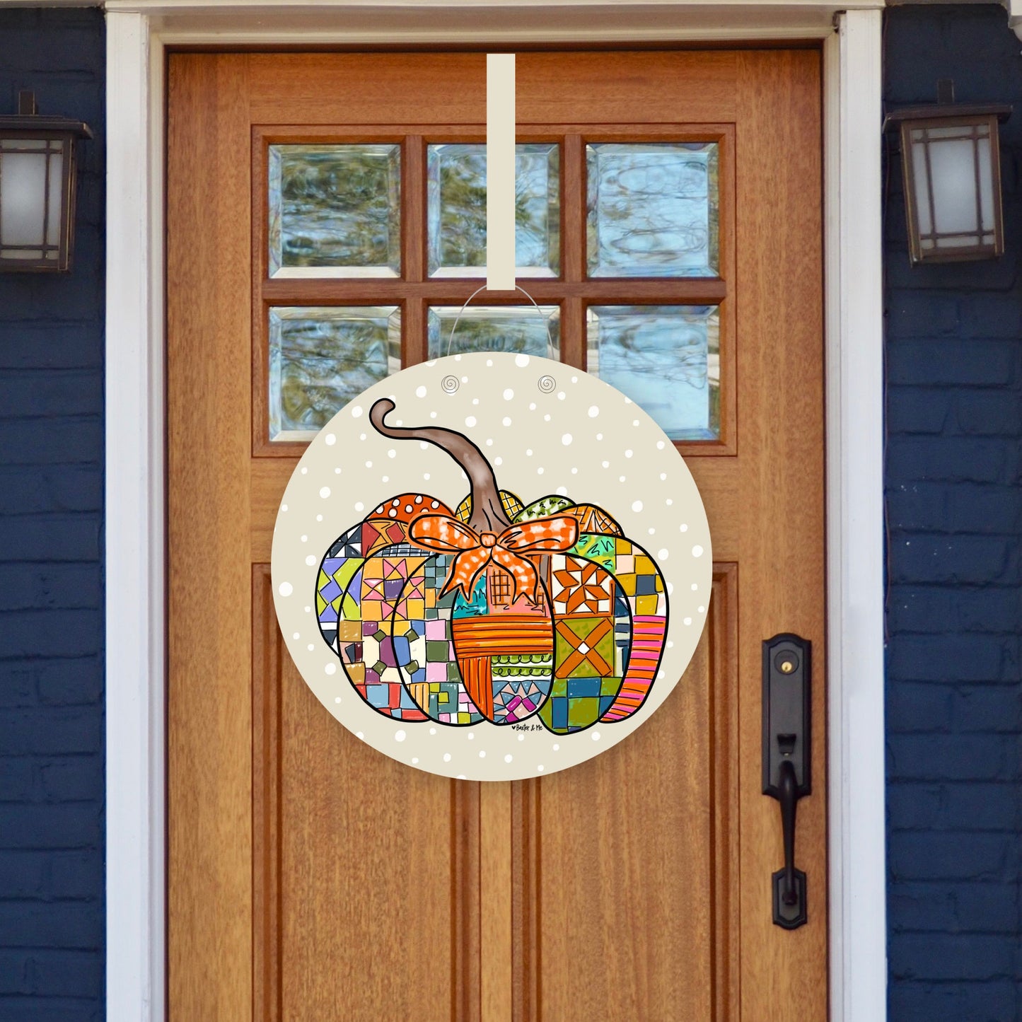 Quilted Pattern Pumpkin Door Hanger