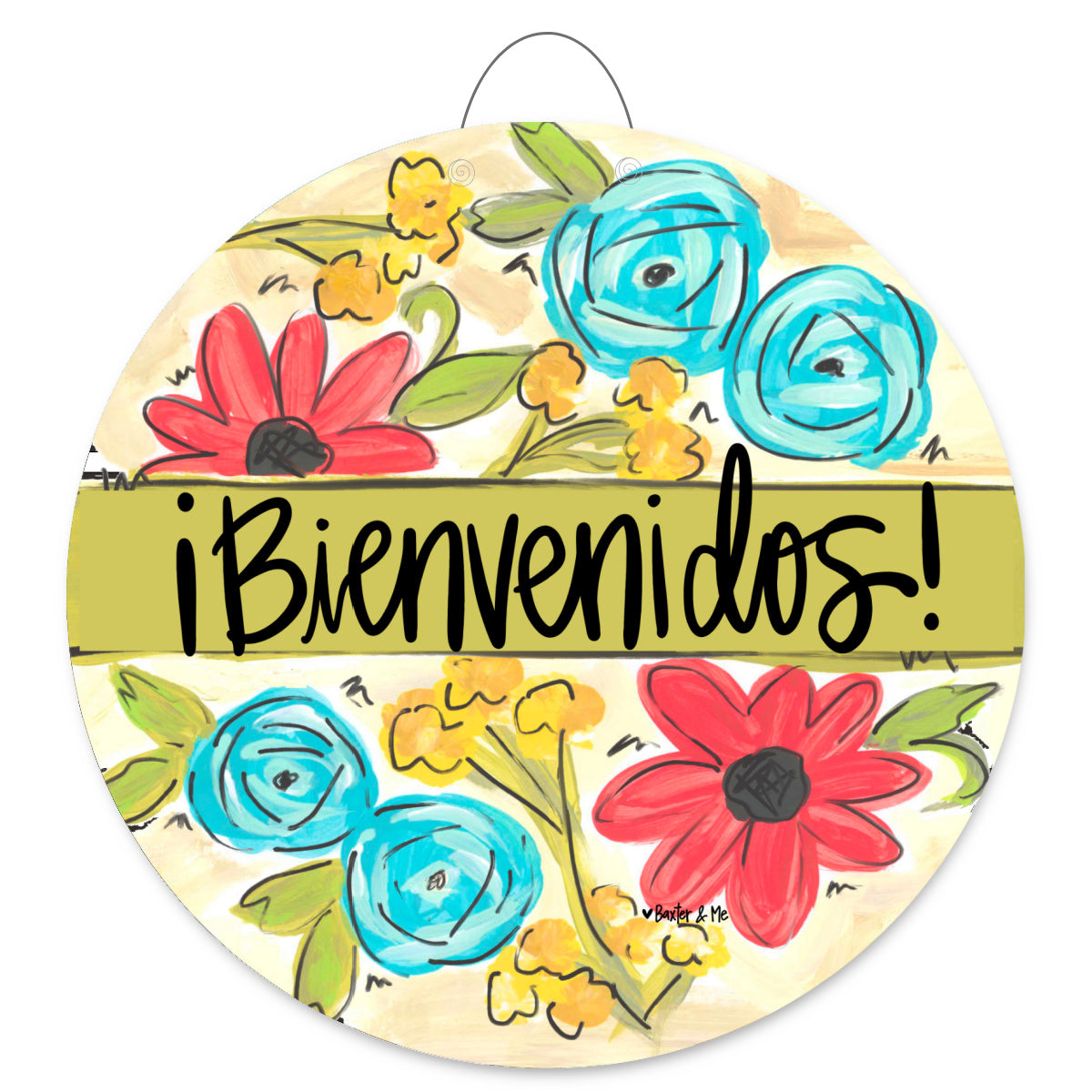 Bienvenidos Welcome Green Stripe Door Hanger
