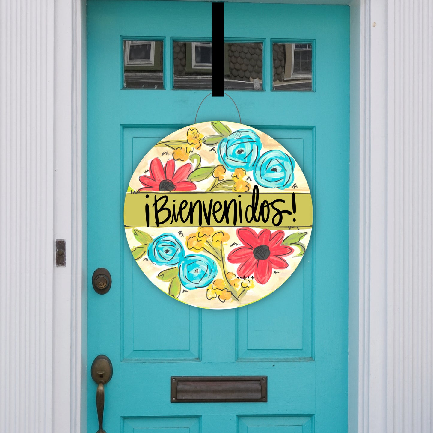 Bienvenidos Welcome Green Stripe Door Hanger