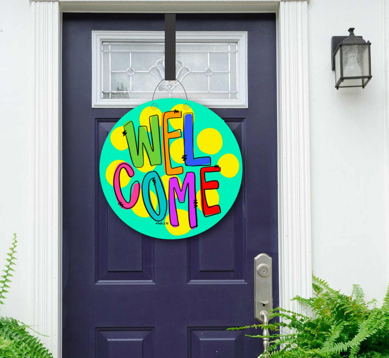 Welcome Yellow Polka Dot Door Hanger