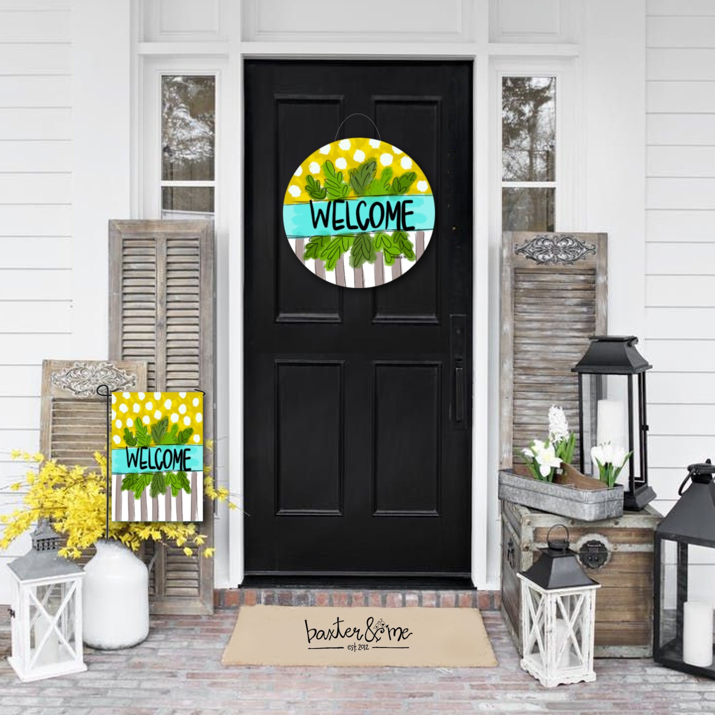 Welcome Polka Dot Stripe Door Hanger