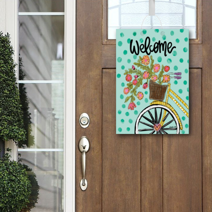 Welcome Yellow Bike Door Hanger