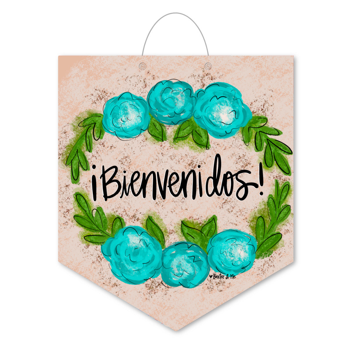 Bienvenidos Blue Floral Door Hanger