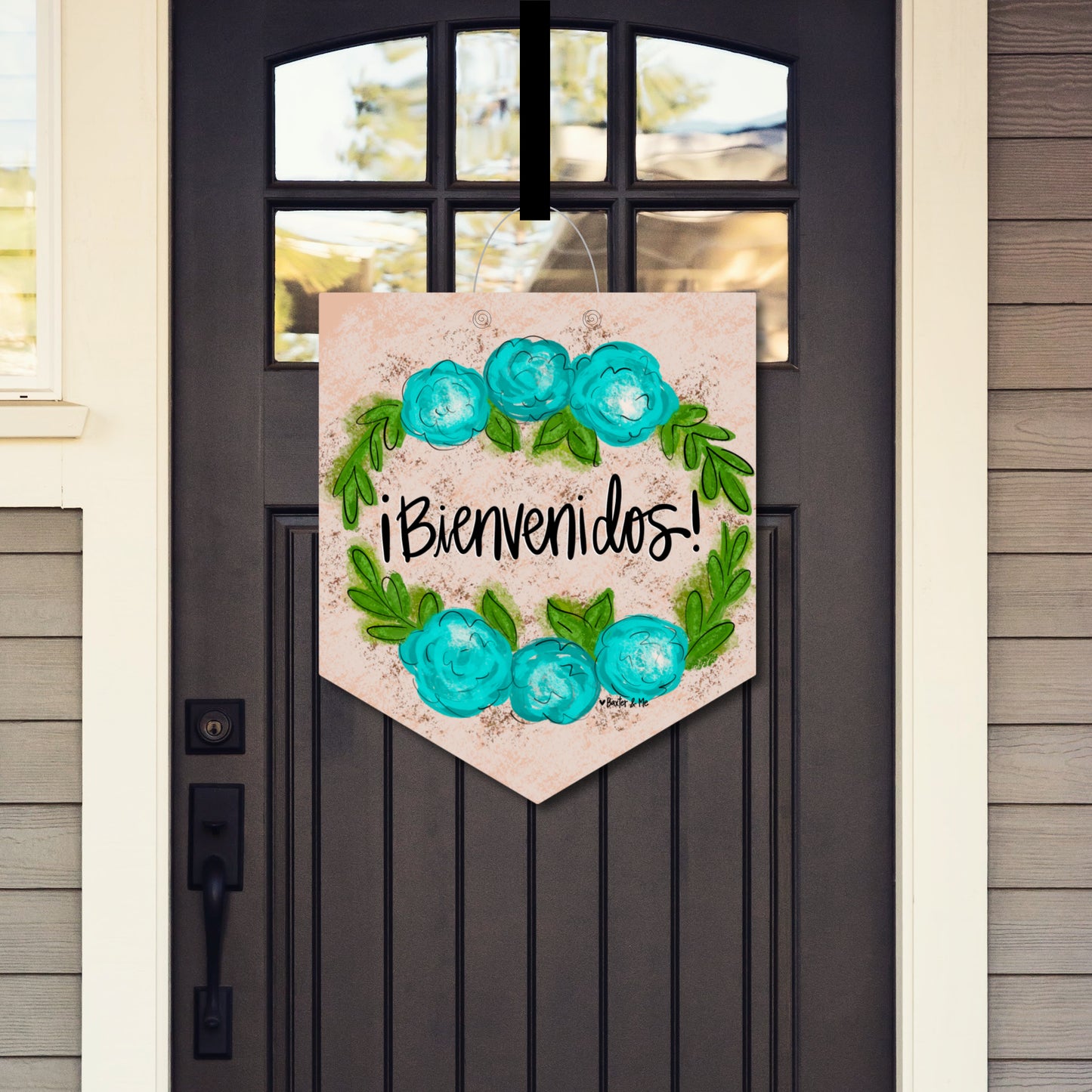 Bienvenidos Blue Floral Door Hanger