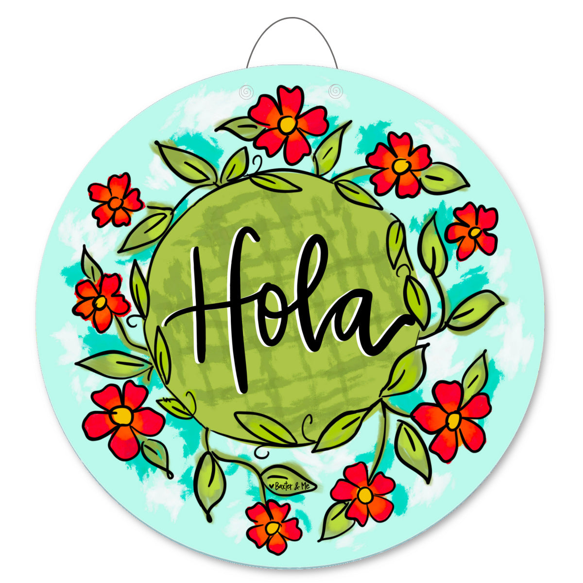 Hola Red Floral Wreath Door Hanger