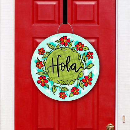 Hola Red Floral Wreath Door Hanger