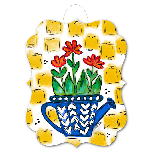 Watering Can with Red Flowers Door Hanger