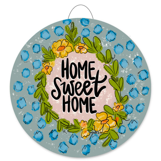 Blue and Yellow Home Sweet Home Door Hanger