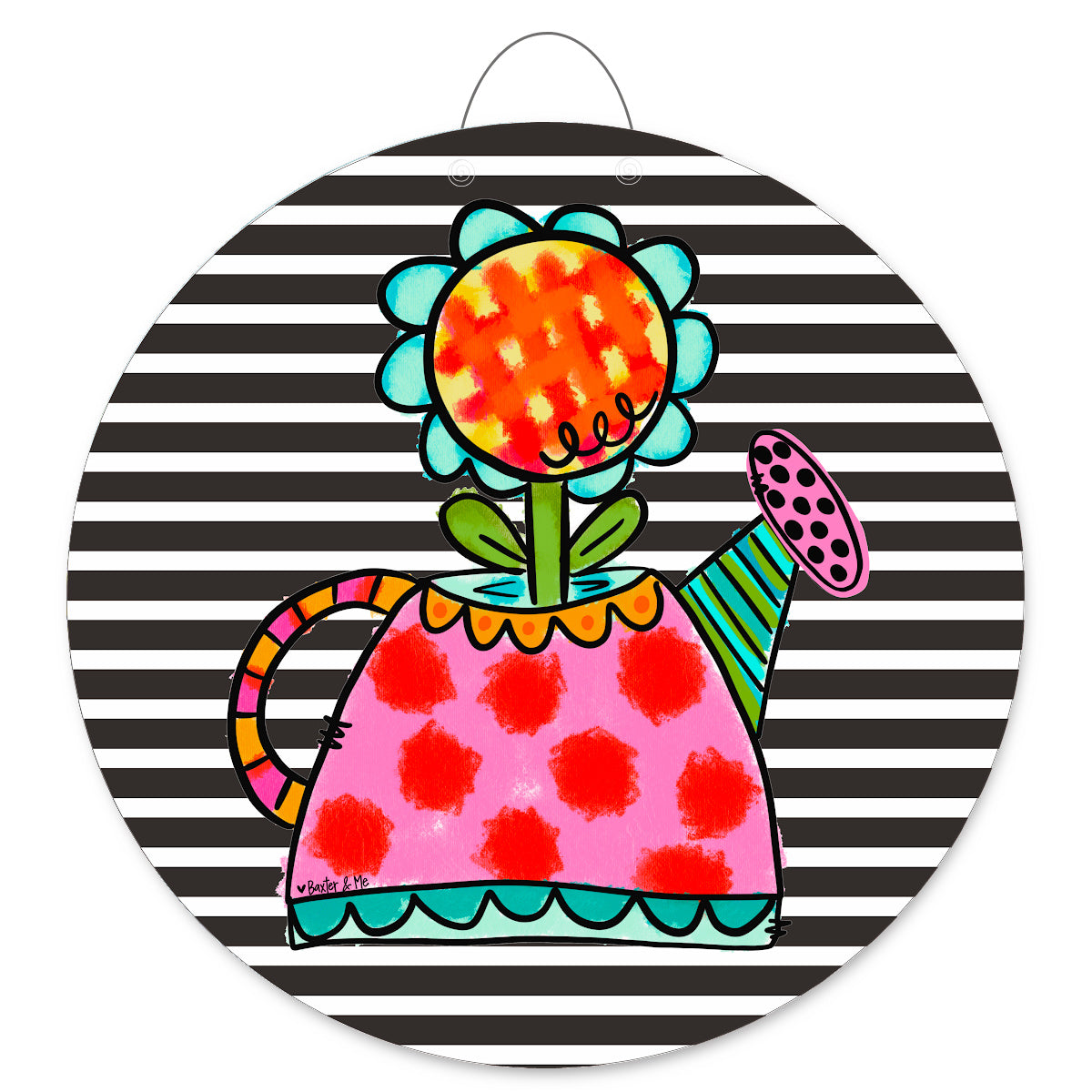 Black & White Striped Funky Flower Can Door Hanger