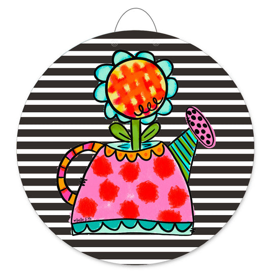 Black & White Striped Funky Flower Can Door Hanger