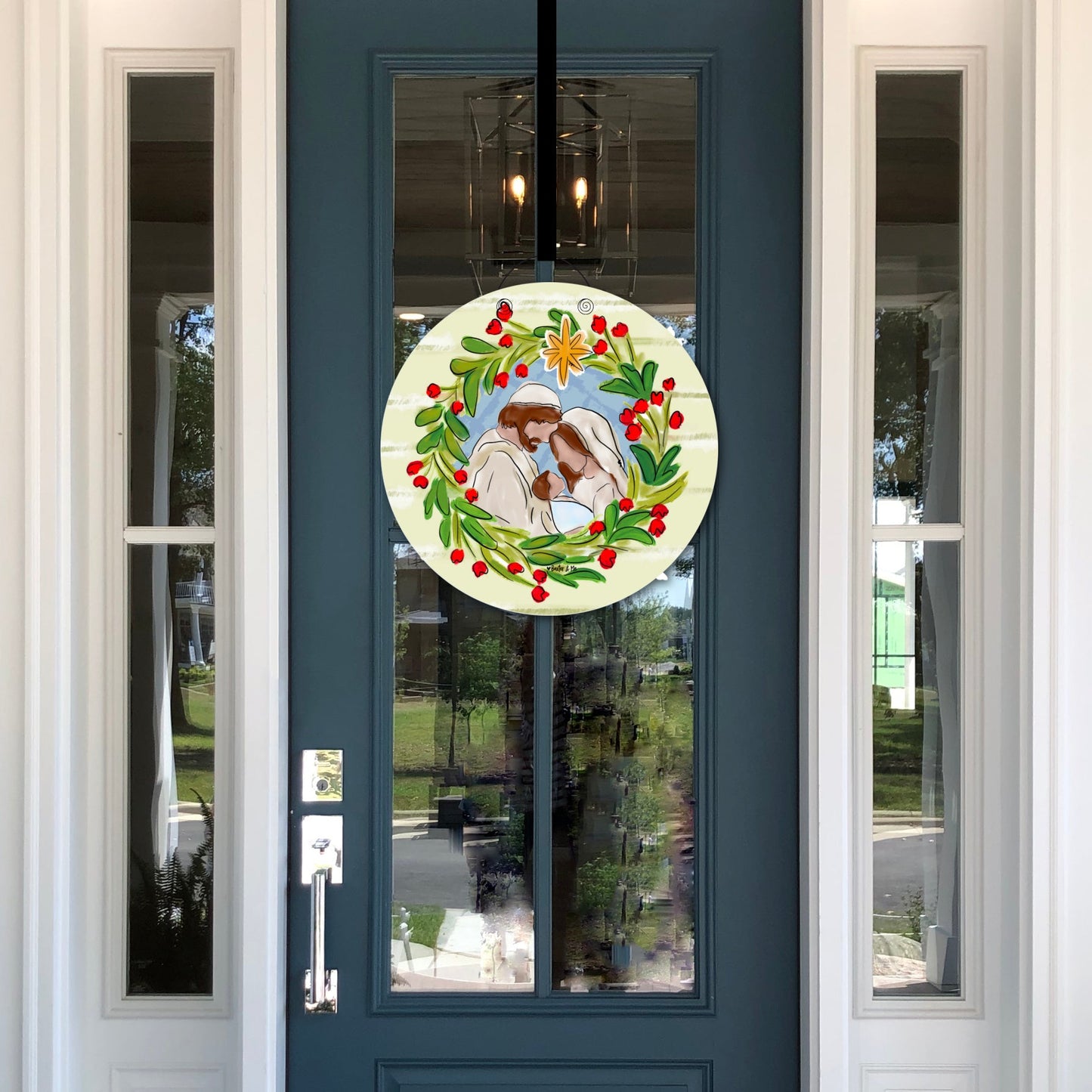 Joseph Mary Jesus Christmas Wreath Door Hanger