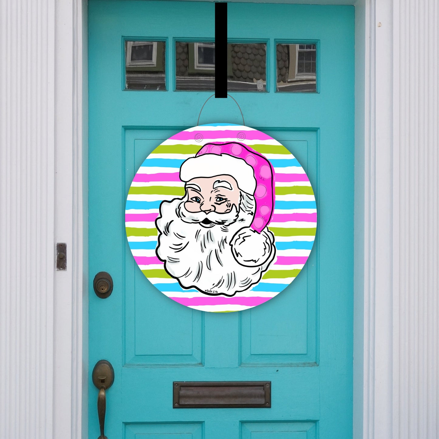 Pink Jolly Santa Door Hanger