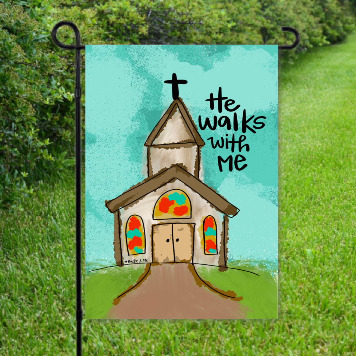 He Walks with Me Garden Flag