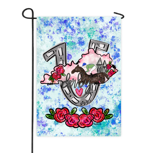 Derby Horseshoe Floral Garden Flag